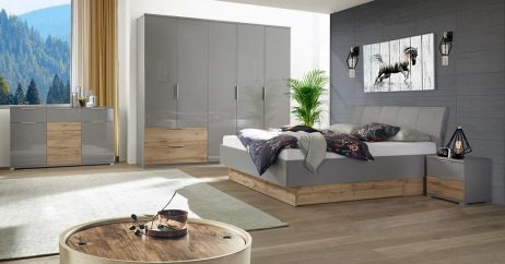 Линц Спальня со шкафом 5 дв. Серый шифер/дуб вотан Миромарк