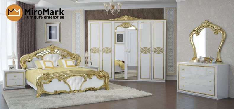 Ева Спальня со шкафом 6 дв. Белый - Золото Миромарк