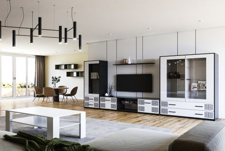 Виола Гостиная 3 белый глянец/черный матовый Миромарк фотография