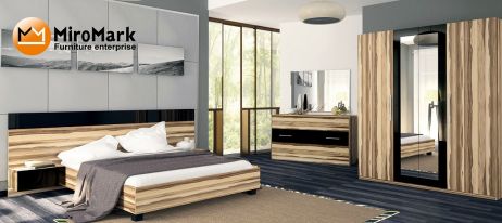 Соната Комплект спальни со шкафом 4 дв. Орех Балтимор/черный глянец Миромарк фотография