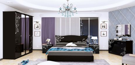 Богема Комплект спальни со шкафом 4 дв. Черный глянец Миромарк фотография
