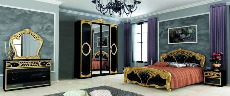 Реджина Блэк Золото Спальня со шкафом 4 дв. Черный глянец Миромарк фотография