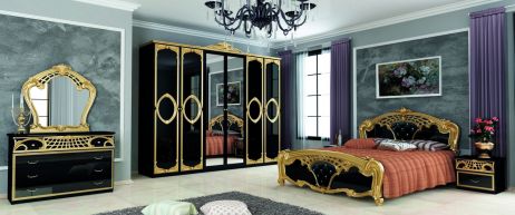 Реджина Блэк Золото Спальня со шкафом 6 дв. Черный глянец Миромарк фотография
