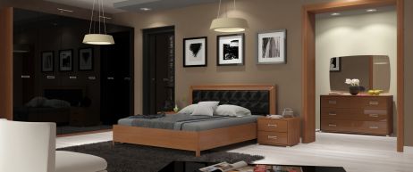 Белла Комплект спальни со шкафом 6 дв. Вишня бюзум/черный глянец Миромарк фотография