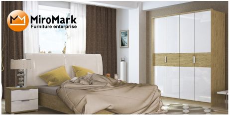 Верона Спальня со шкафом 4 дв. без дз. Белый глянец/дуб Сан-Марино Миромарк фотография