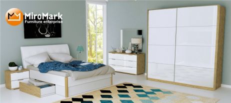 Флоренція Спальня з шафою-купе 2.0м Білий глянець/дуб сан маріно Міромарк фотографія