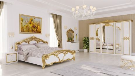 Єва Спальня з шафою 6 дв. Білий - Золото Міромарк фотографія