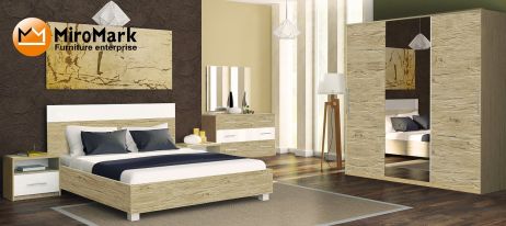 Соната Комплект спальні з шафою-купе з дзеркалом 2,0м Білий глянець/дуб сан маріно Міромарк фотографія