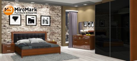 Белла Комплект спальні з шафою-купе 2,0м Вишня бюзум/чорний глянець Міромарк фотографія