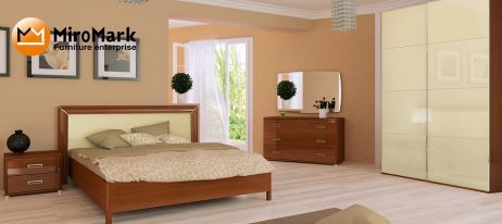 Белла Комплект спальні з шафою-купе 2,0м Вишня бюзум/ваніль Міромарк фотографія