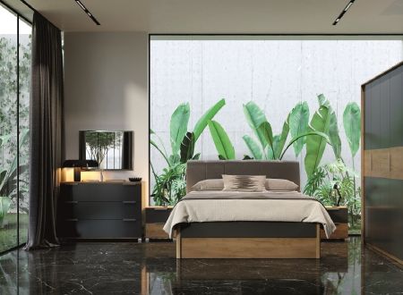 Рамона Спальня со шкафом 4 дв. Дуб крафт/земля Миромарк фотография