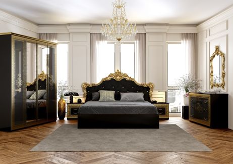 Дженніфер Спальня з шафою 4 дв. Чорний глянець/золото Міромарк фотографія