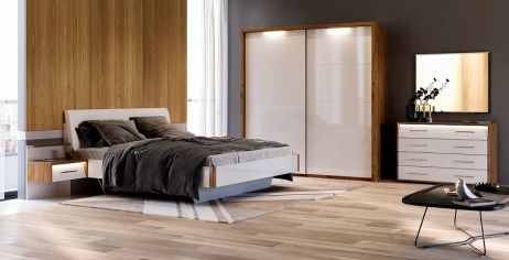 Нікі Спальня з шафою-купе 2,0 Дуб крафт/білий глянець Міромарк фотографія