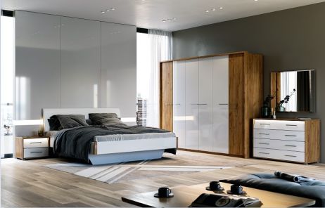 Нікі Спальня з шафою 6 дв. Дуб крафт/білий глянець Міромарк фотографія