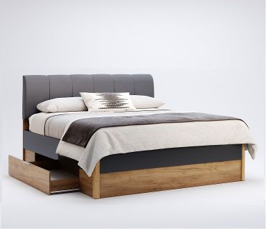 Рамона Кровать 160 мягкая спинка с ящиками Дуб крафт/земля Миромарк фотография
