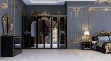 Єва Спальня з шафою 6 дв. Чорний глянець - Золото Міромарк фотографія