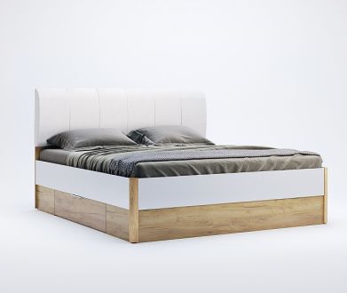 Асти Кровать 160 мягкая спинка + ящики Дуб крафт / белый глянец Миромарк фотография