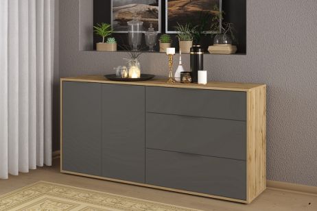 Нітро Комод 1600 2Д3Ш дуб вотан/сірий графіт Сокме фотографія