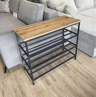 Поличка для взуття 60см 3 полиці дуб тахо/метал чорний Twinsann фотографія