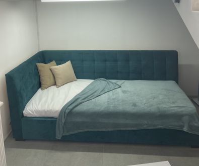 Кровать Лео 90х200 в тк. тк. Лагуна 36 (Мебтекс) фотография